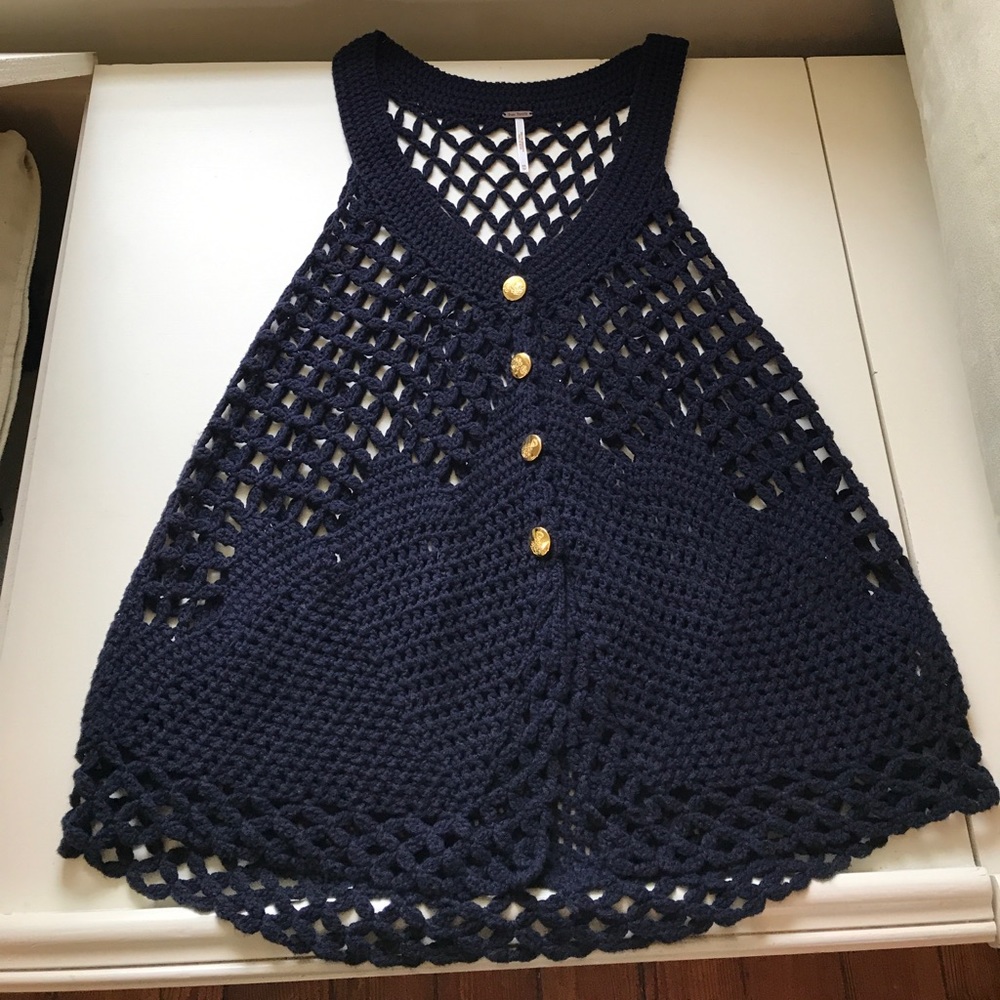 Crochet navy vest