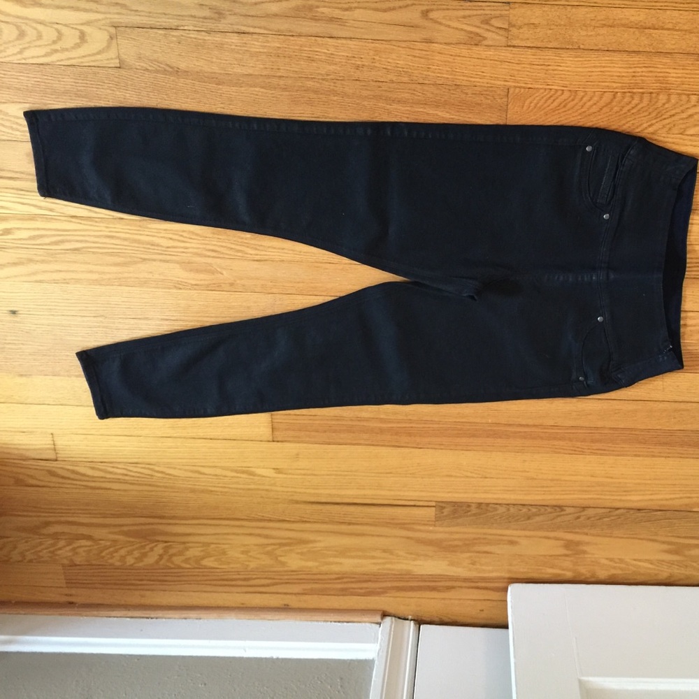 Spanx black stretch pants with slight sheen