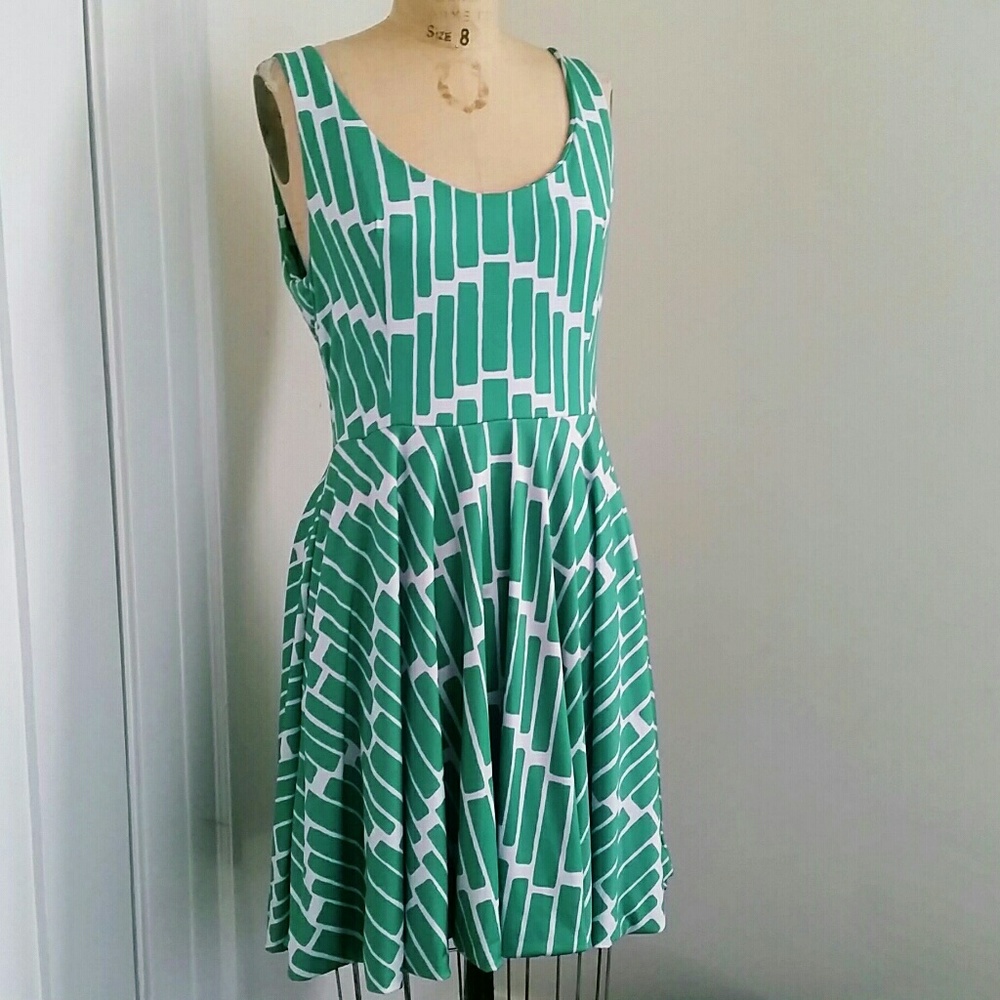 Green Jersey Knit Skater Dress