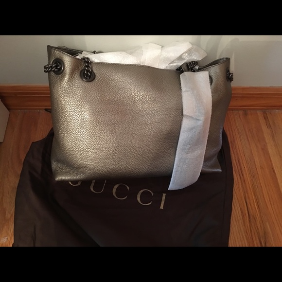 SOLD 🅿️🅿️Gucci Soho Double Chain Pewter NWT - Picture 3 of 6