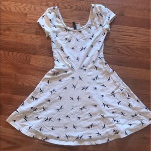 H&M cream colored skater dress with humming birds