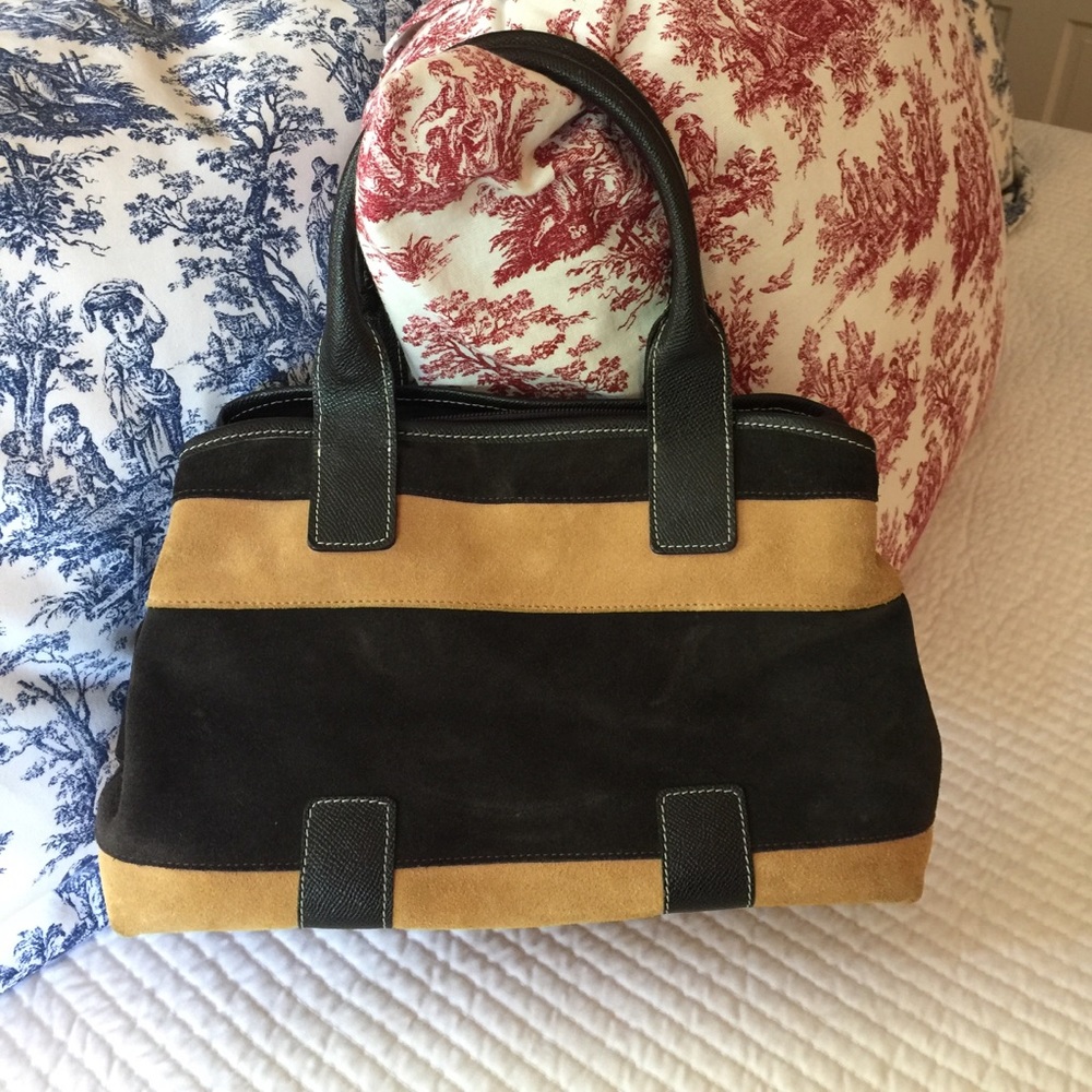 Suede brown and camel colored handbag