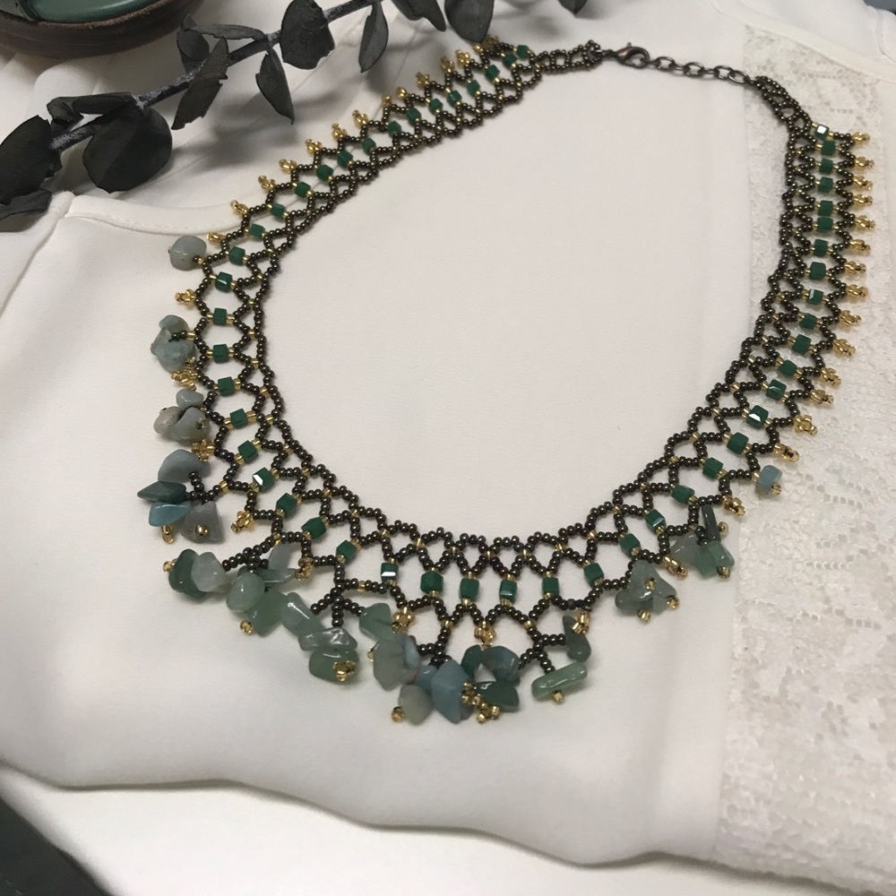 NEW!!! Handmade Green oyali gemstone necklace