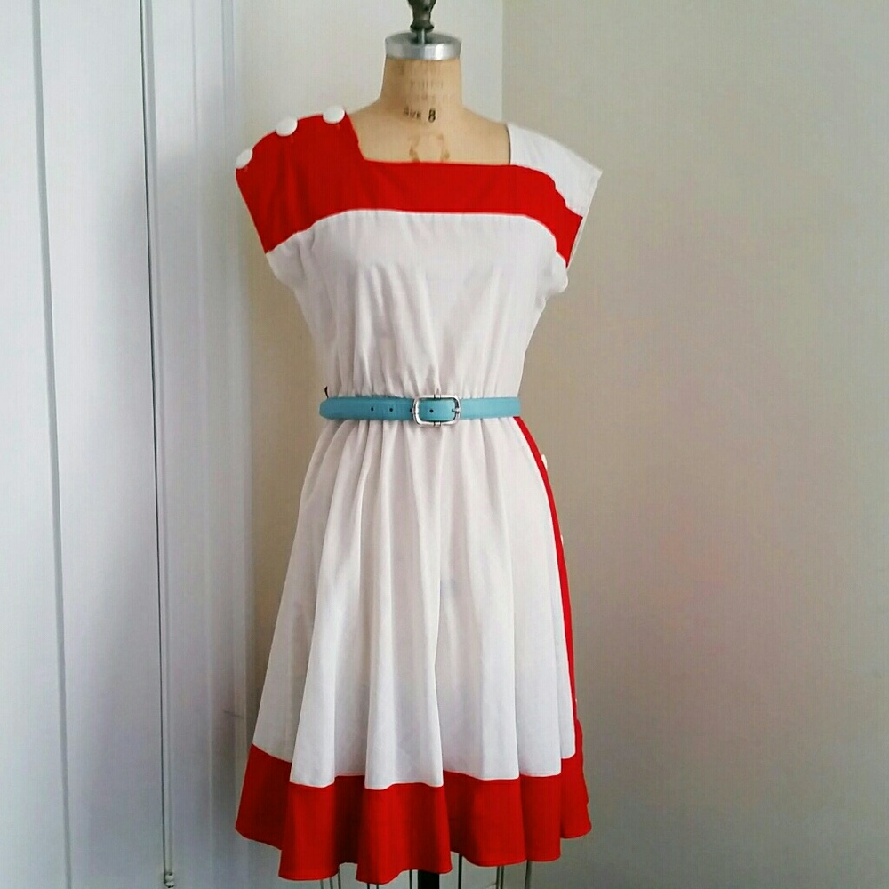 Vintage Red & White Asymmetrical Dress
