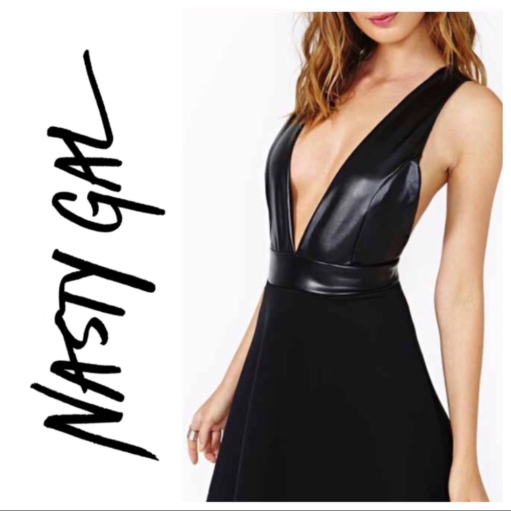 SOLD 👄Nasty Gal👄 Deep V Faux Leather Dress