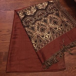 Burnt orange and shiny gold scarf