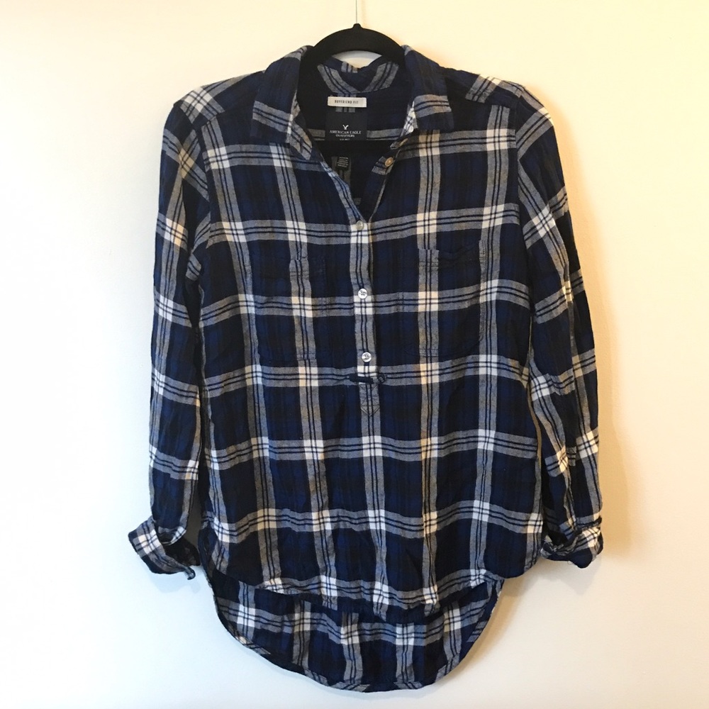Boyfriend fit blue and white flannel