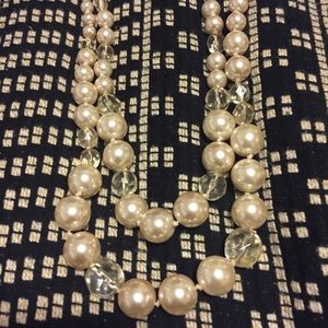 Banana Republic Tiered Pearl + Clear Bead Necklace