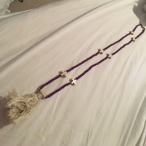 purple and white tassel necklace!!