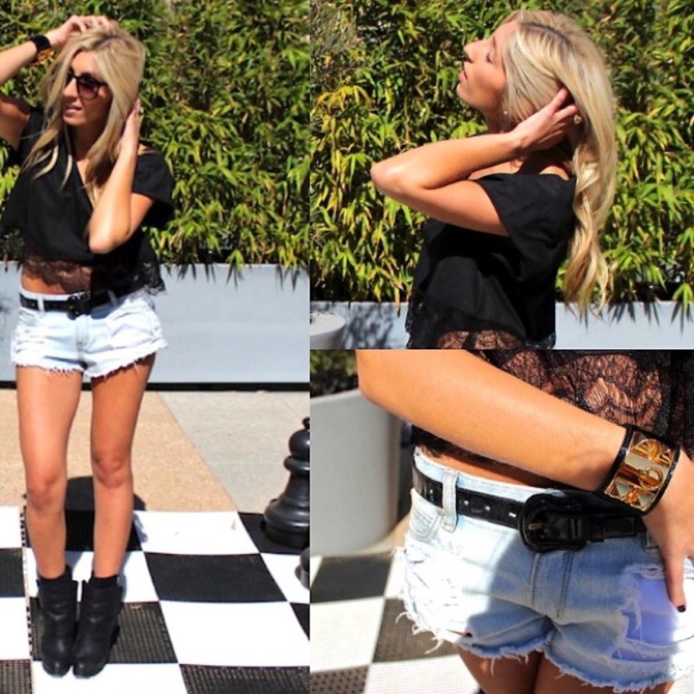 Minkpink black lace crop top xs