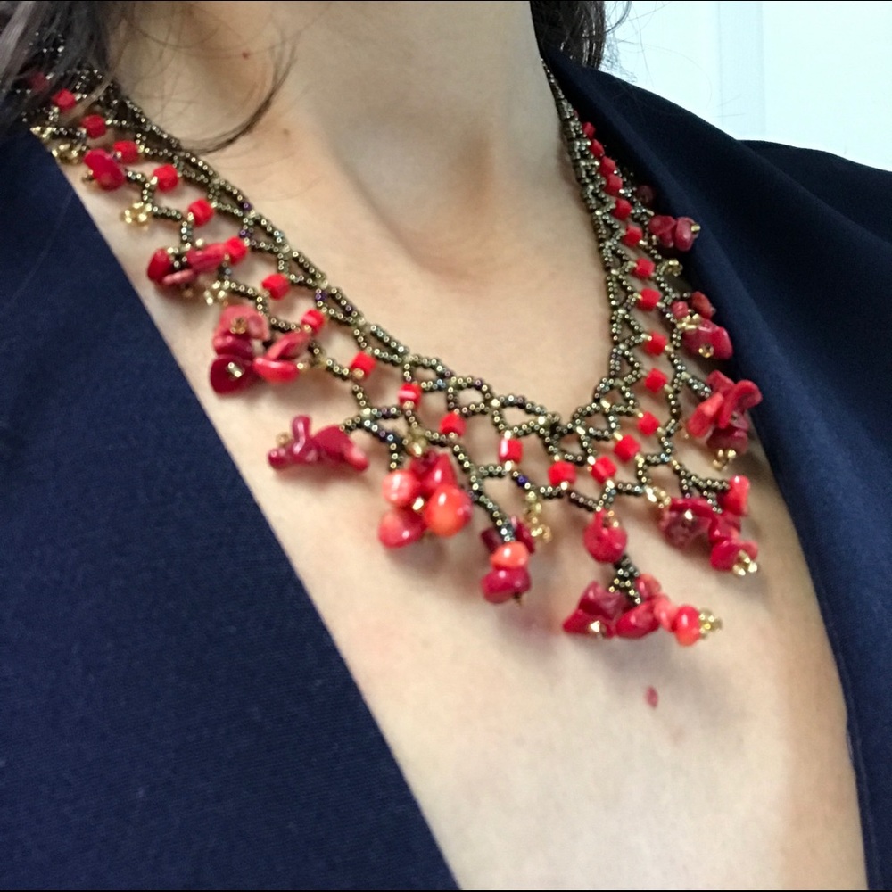 NEW!!! Red and gold Oyali gemstone necklace