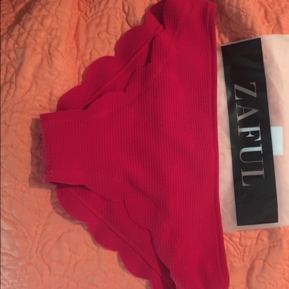 Red scalloped bikini bottoms