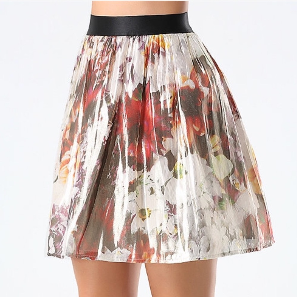 Metallic Print Bebe Silk Skirt