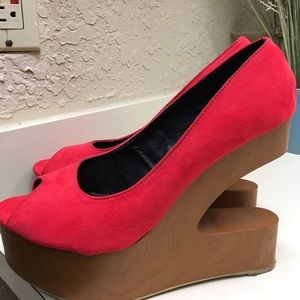 Cut Out Suede Wedge Heels