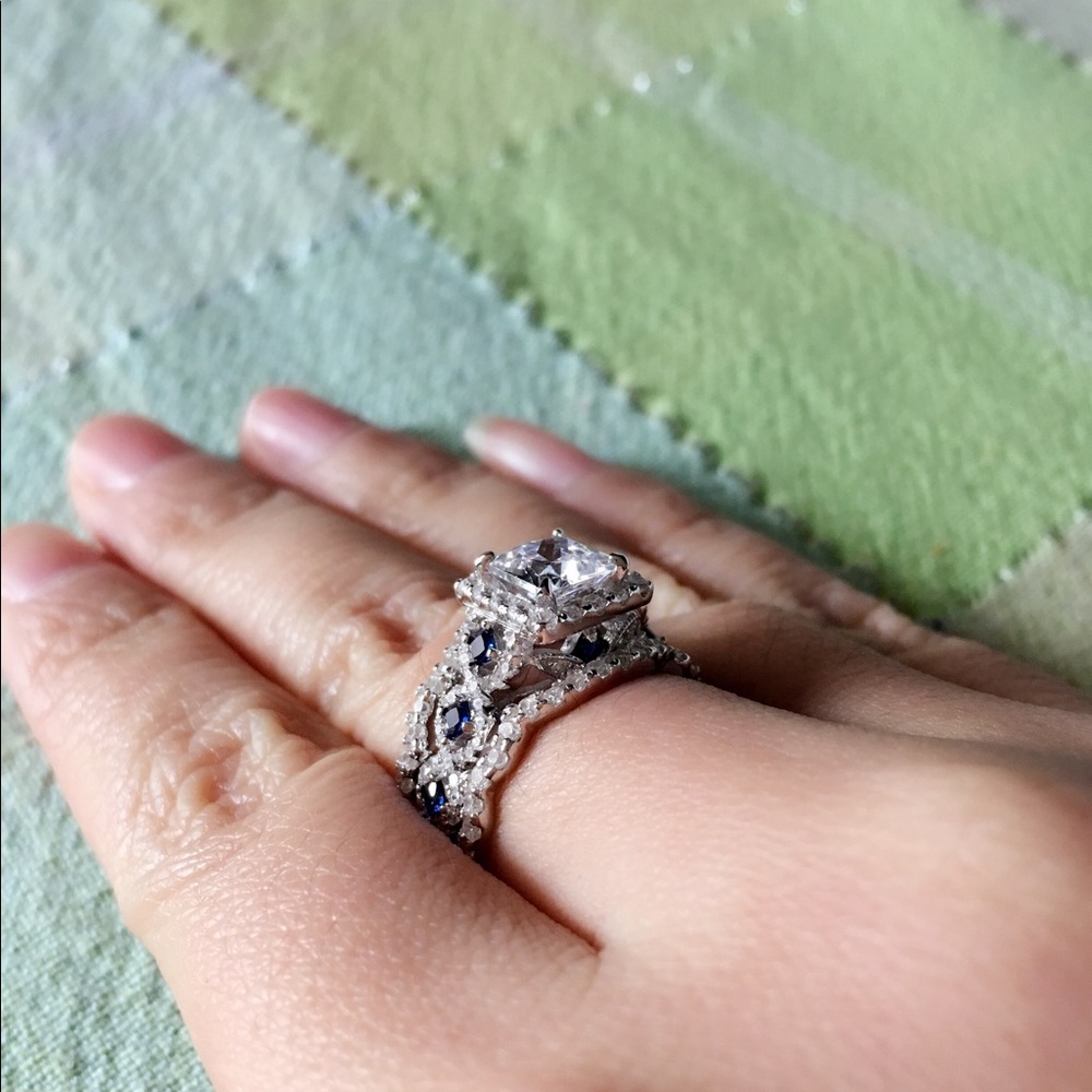 ❤️3pcs 925 silver engagement ring wedding band set