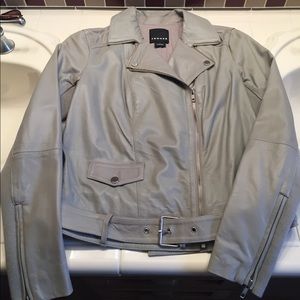 Trouve Grey Leather Moto Jacket