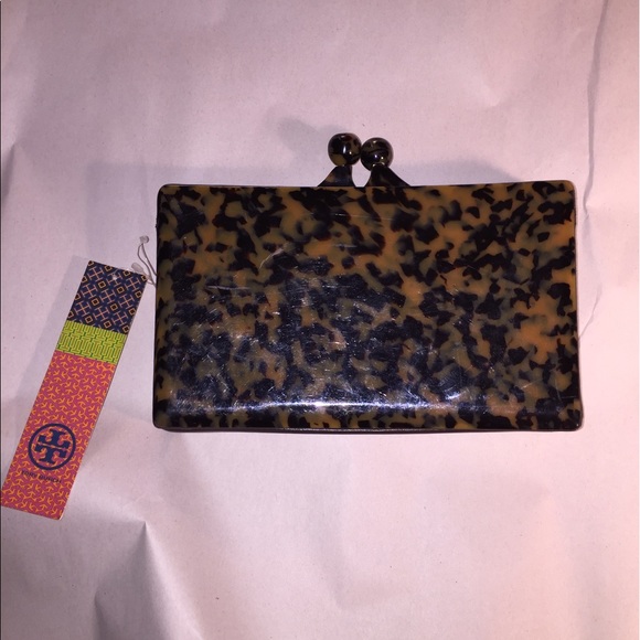 NWT Tory Burch leather & french resin CLUTCH $425 - Picture 2 of 8