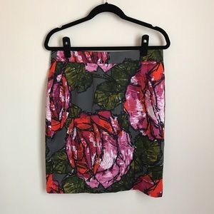 Rose graphic print pencil skirt.