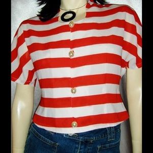 💋Vintage 80s Sailor Stripes Rockabilly Buttondown Top