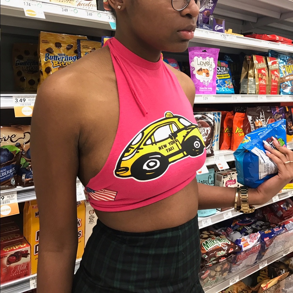 Band tee Halter crop top pink festival wear