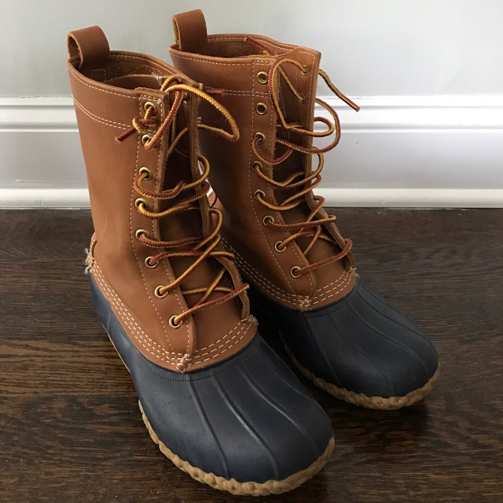 Tall navy L.L. Bean duck boots