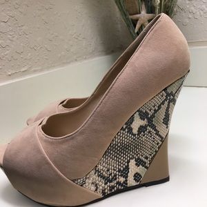 Snakeskin Suede Wedge Heels