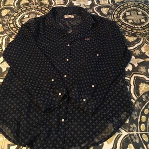 Sheer blue pattern Hollister button down shirt.