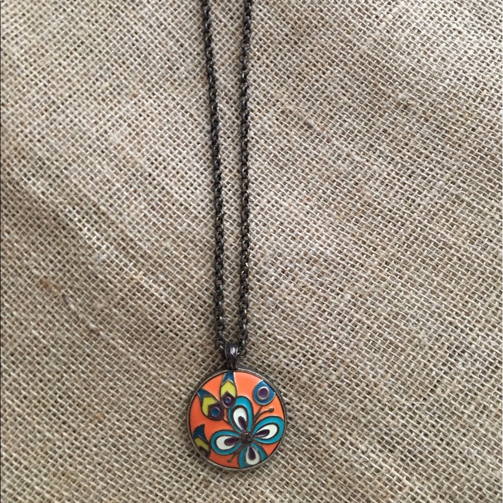 Lucky brand orange floral butterfly necklace