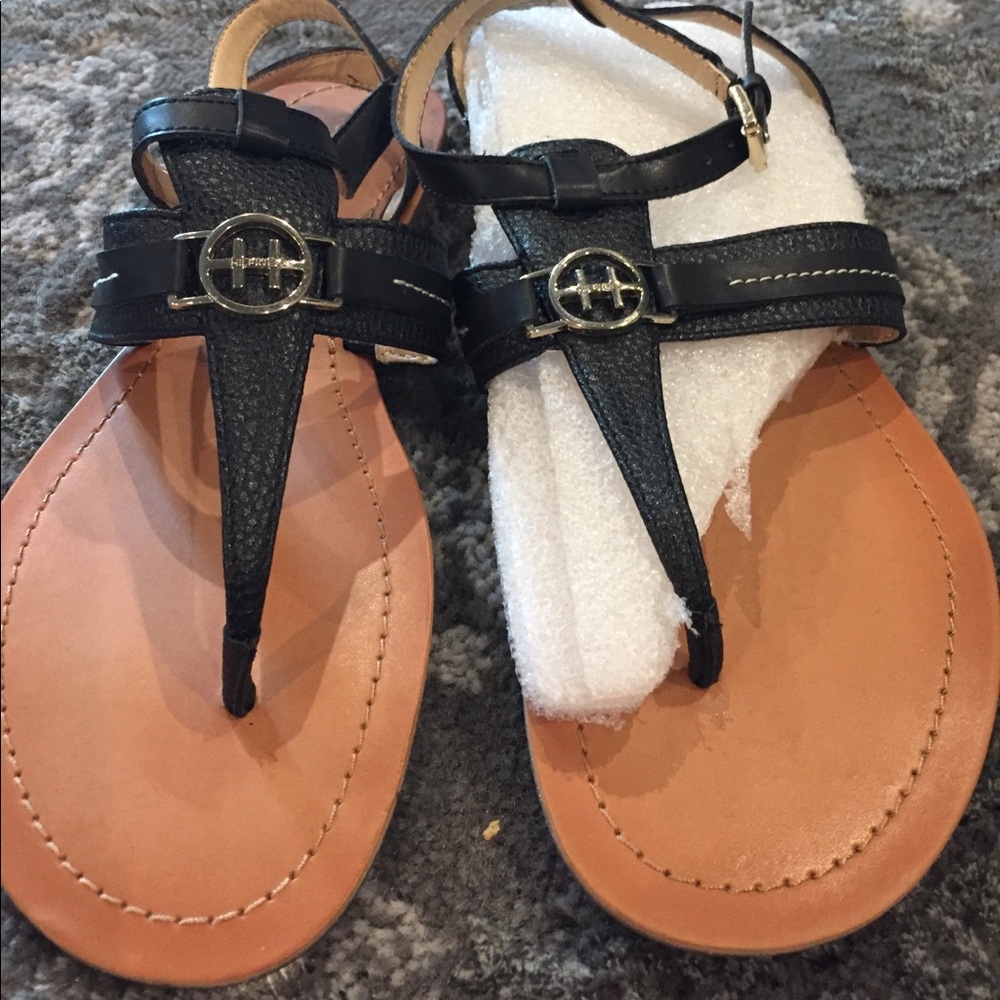 Tommy Hilfiger sandals. Black leather. New. Auth