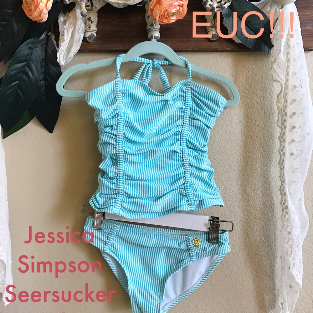 Aqua/white Tankini - EUC