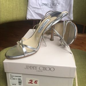 Jimmy Choo Metallic Nappa Silver Strappy Heels