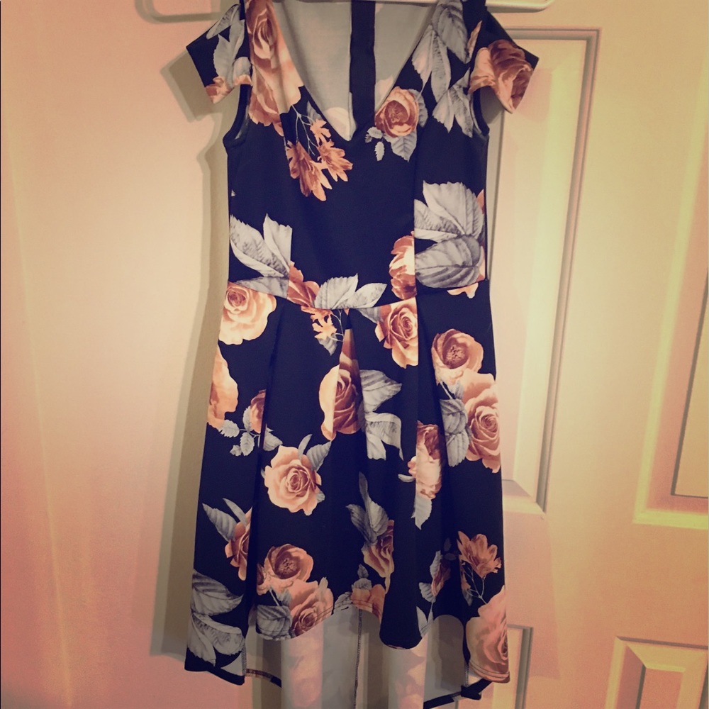 Floral High Low Cold Shoulder Dress