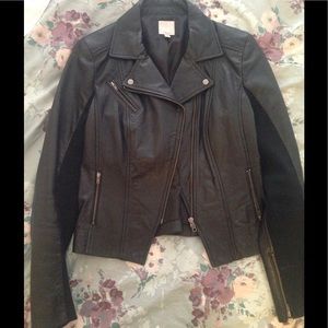 black leather moto jacket