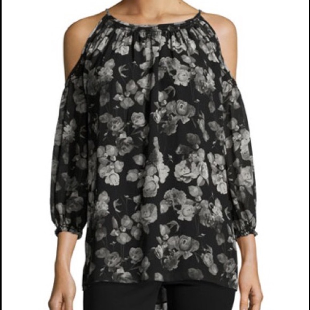 Max studio floral print cold shoulder top