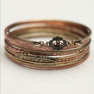 Free People Filagree Skinny Hard Bangle Set, Brass