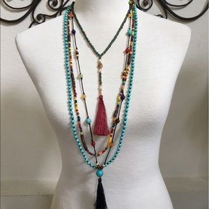 Free people layered bead necklace with tassels