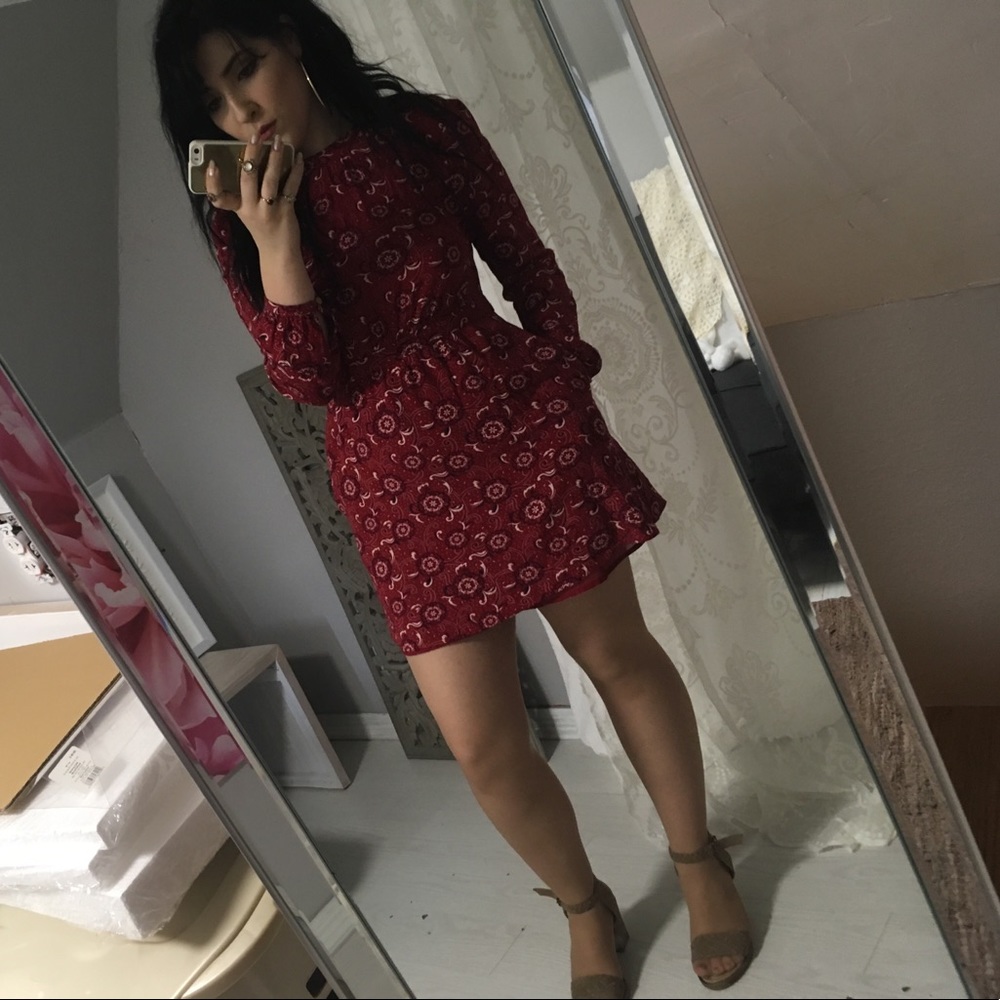 Lovely red bandana pattern baby doll dress