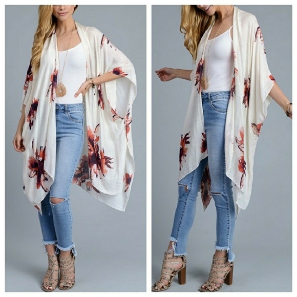 X Tops - SOLD OUT - Ivory Garden Party Kimono