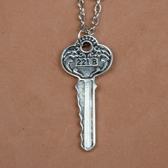 Sherlock Holmes Room 221B Key Pendant Necklace - Picture 2 of 5