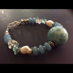 OOAK Larimar Aquamarine and pearl bracelet
