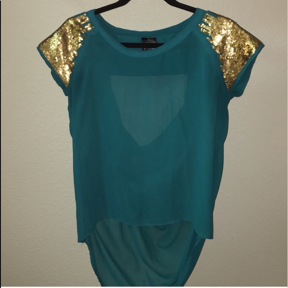 Teal Sequin Open Back Top✨