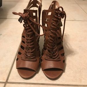 Brown heeled sandal booties