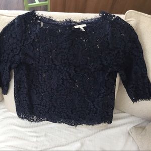 Joie navy blue 3/4 sleeve lace short top