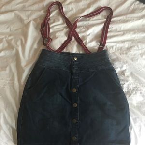 High waisted jean skirt with suspenders