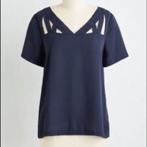 Modcloth Navy Cut Out Blouse