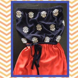 THML Brooklyn strapless maxi dress navy/orange S