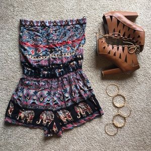 Strapless Aztec/Moroccan Printed Romper