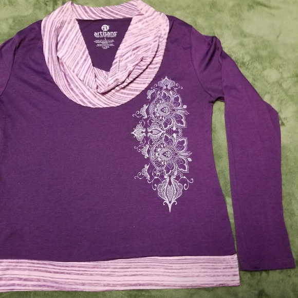 Artisans Purple Layered Look Top Sparkly L - Picture 2 of 4