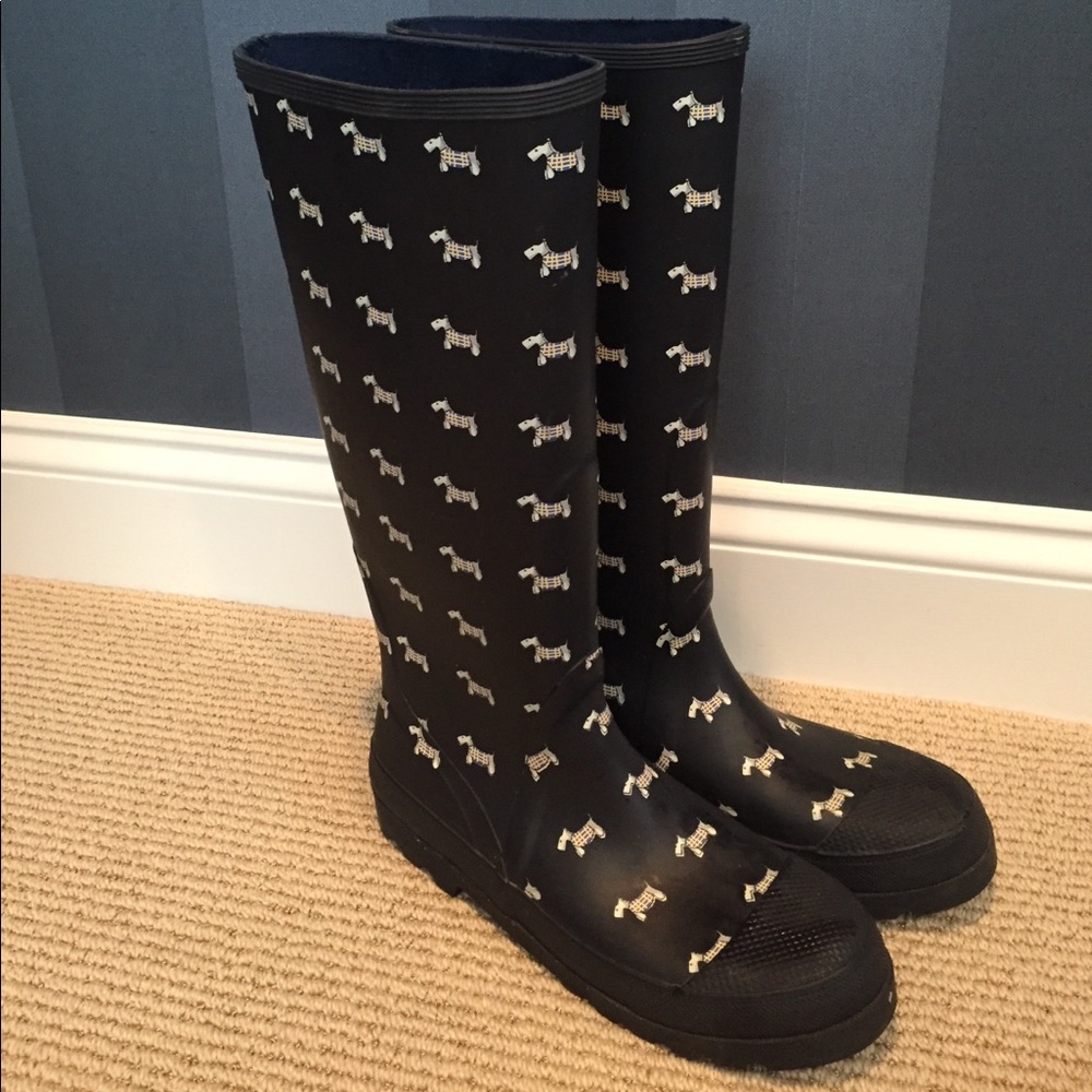 Jcrew rubber rain boots navy dog pattern sz 8