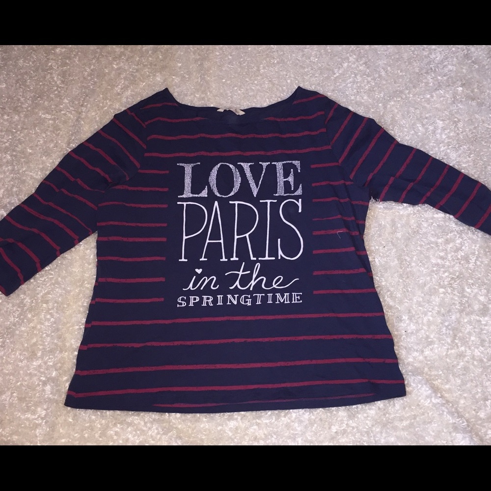 Navy, red and white striped top